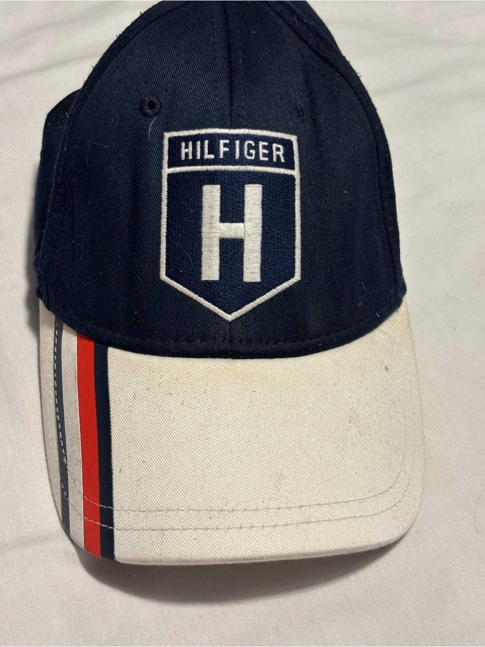 Tommy Hilfiger ~ Baseball Cap Embroidered H Shield on front Red/Blue Stripe